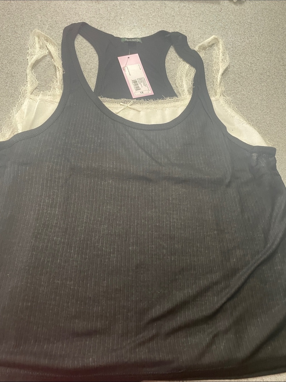 wild fable Black Ribbed Tank with Cream Lace Cami